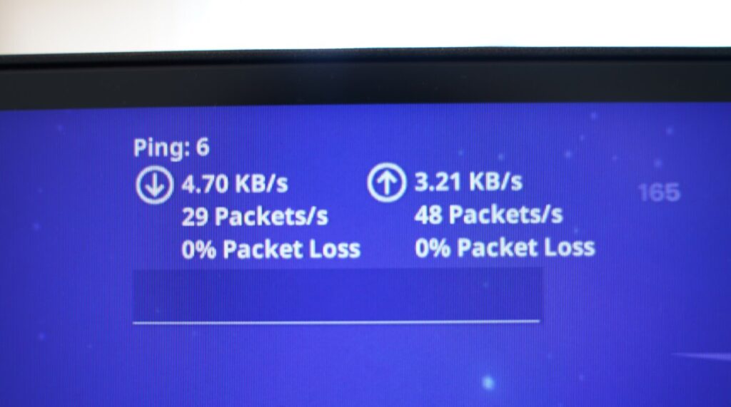 フォートナイトプレイ時のPing値やパケットロスのデータ