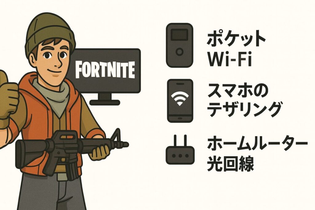 フォートナイトを快適に遊べる適した回線を使っているかチェック。