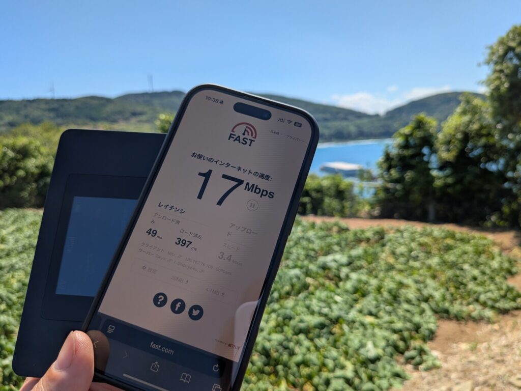 にゃんこWi-Fiは鹿児島の離島でもSoftBankエリアに繋がり15Mbps以上の速度が出る