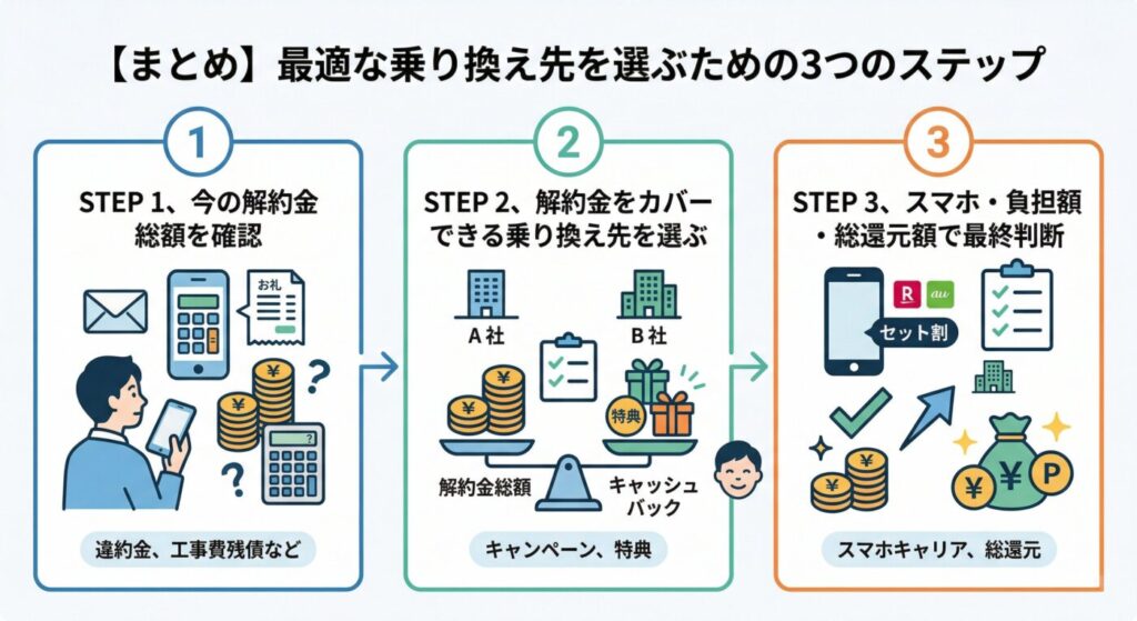 まとめ：自分の解約金総額を調べて、一番お得な乗り換え先を見つけよう