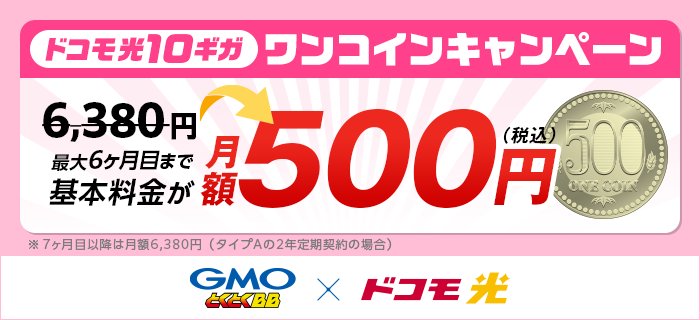 10ギガタイプはキャッシュバックの他に6ヶ月月額が500円のワンコインで使える
