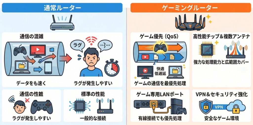 ゲーミングルーターが通常ルーターと違う点