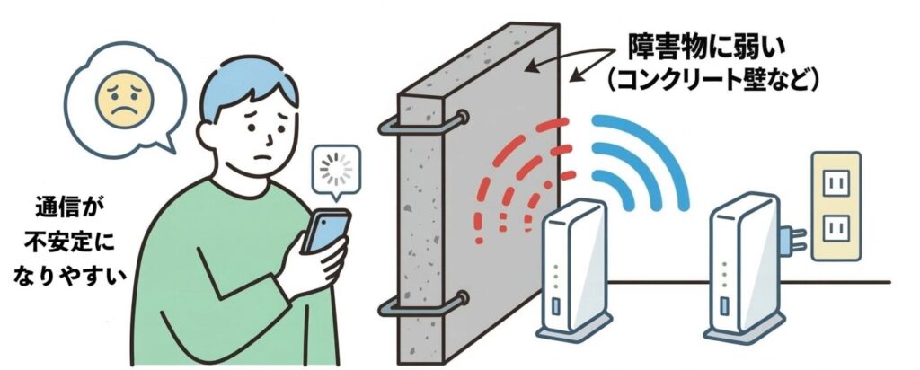 工事不要なWiFiのデメリットは障害物に弱く通信が安定しない場合がある