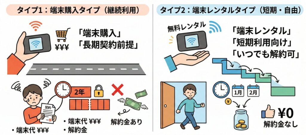 契約期間なしと契約期間の縛りありポケットWiFiプランの違い