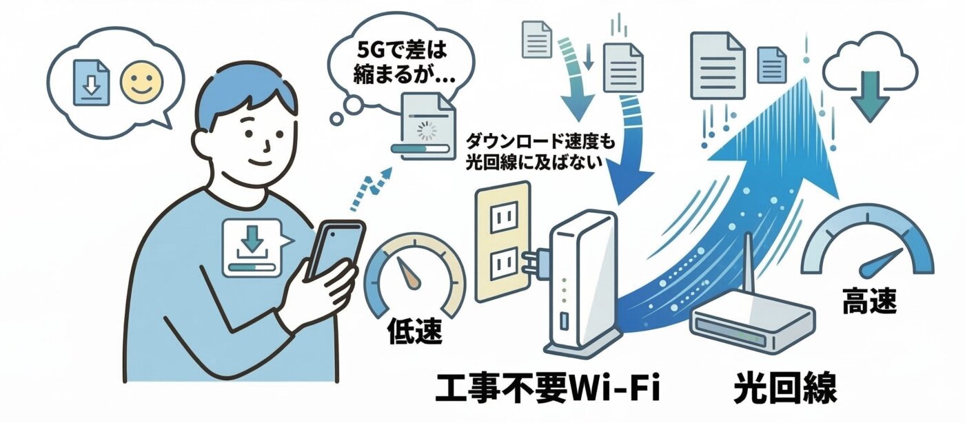 ③ ダウンロード（下り）速度も光回線より遅い