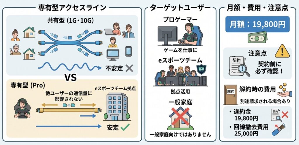 GameWith光Proプランは共有型ではなく占有型アクセスラインを使用した本気のゲーマー向けのプラン。月額19,800円で家庭向けではありませんが、希望があれば加入もできます。