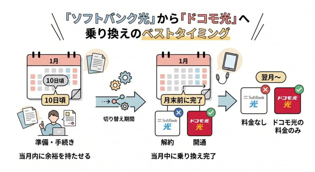 ソフトバンク光からドコモ光へ乗り換えるベストなタイミングは？