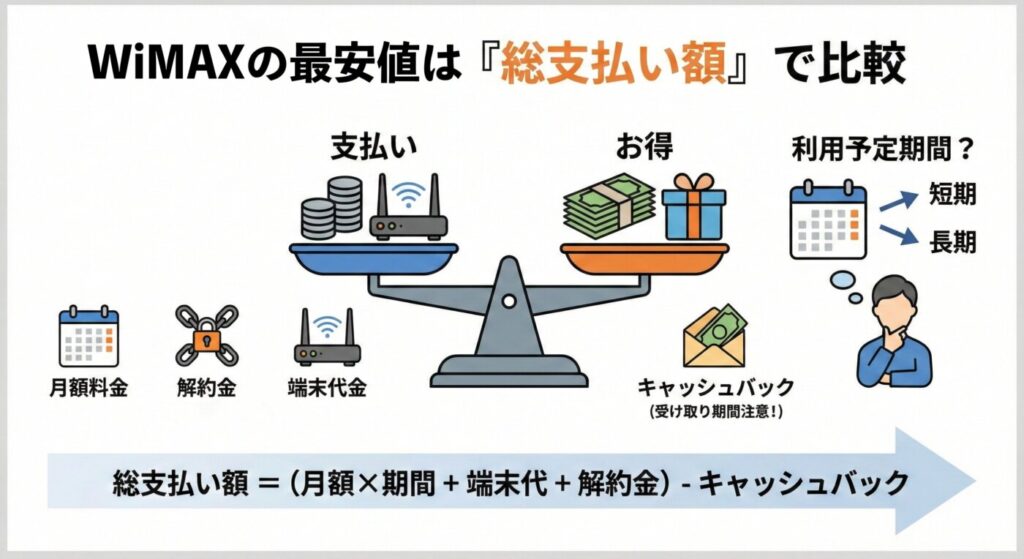 WiMAXを最安値で使うために「総支払い額」を把握する