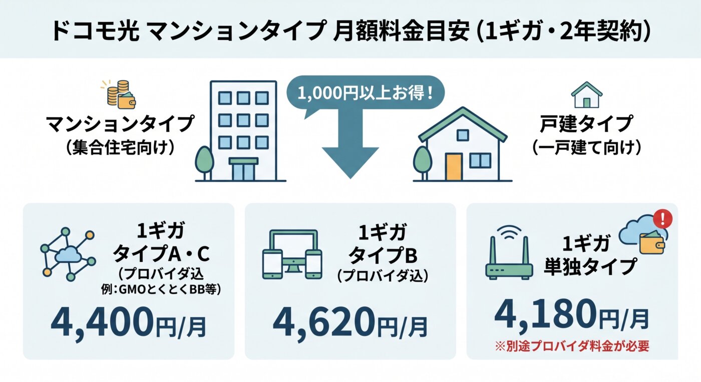 ドコモ光マンションタイプのタイプ別の月額料金