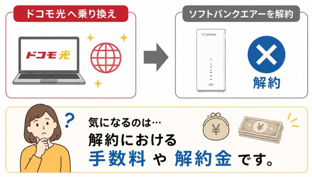ドコモ光乗り換えによるソフトバンクエアーの違約金・解約金は？