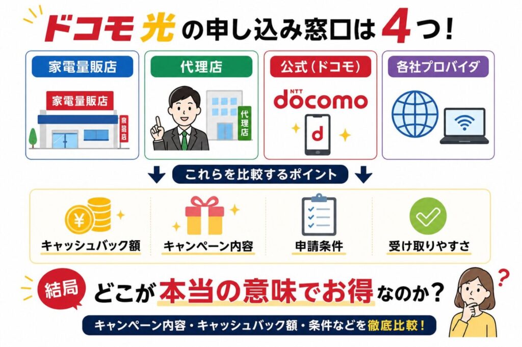 ドコモ光のキャンペーンを窓口別で徹底比較