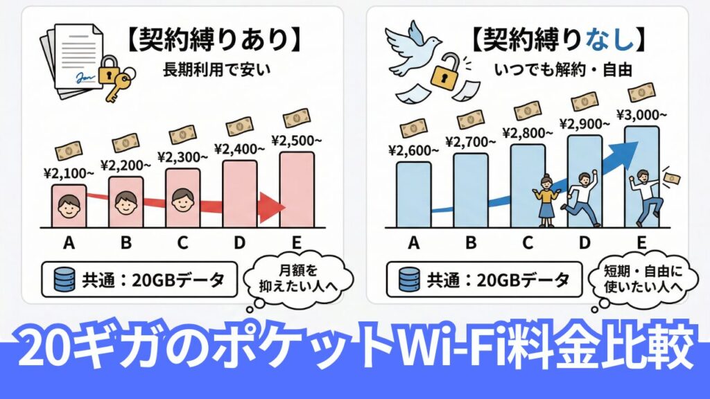 20GBのポケットWi-Fi、5社を料金比較