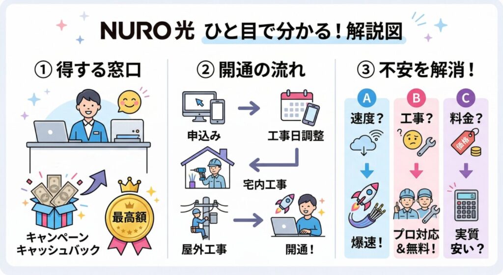 NURO光の得する窓口、開通の流れ、不安を解消
