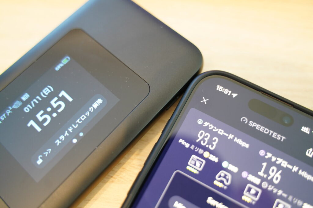 Speed Wi-Fi DOCK 5G 01からiPhoneへWi-Fi接続で下り93Mbps
