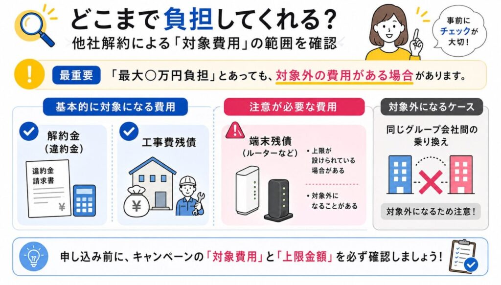 解約金負担キャンペーンで対象となる費用と対象外となるケース、端末残債の注意点