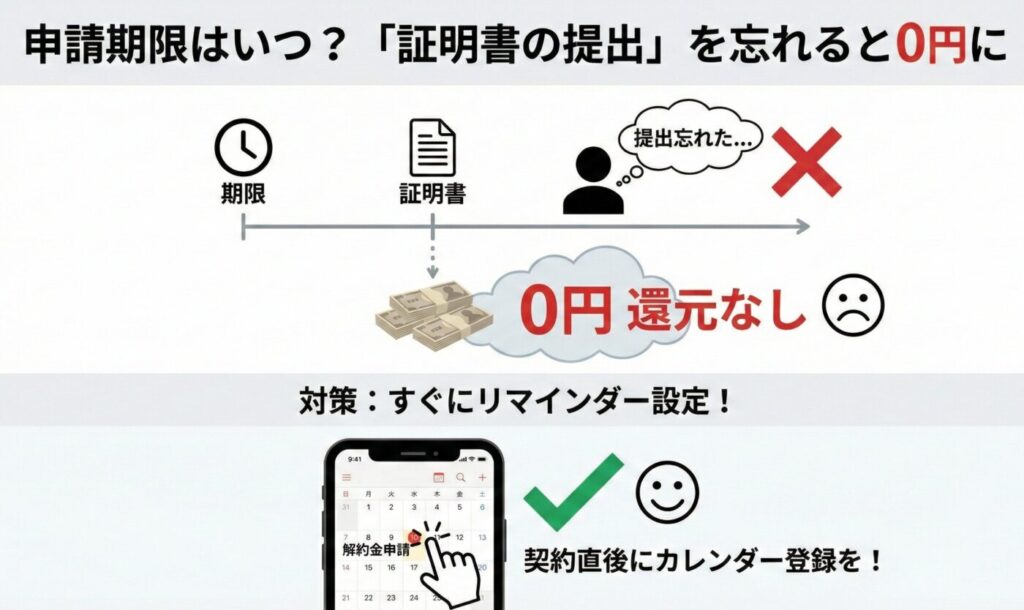 他社乗り換え解約金の負担金額を受け取るためには申請期限があり、それをしっかり確認て期限までに手続きをしないと受け取れないパターンもあり。