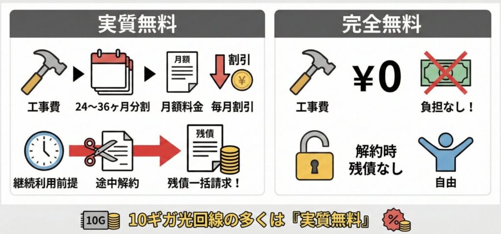 工事費「実質無料」と「完全無料」の違い