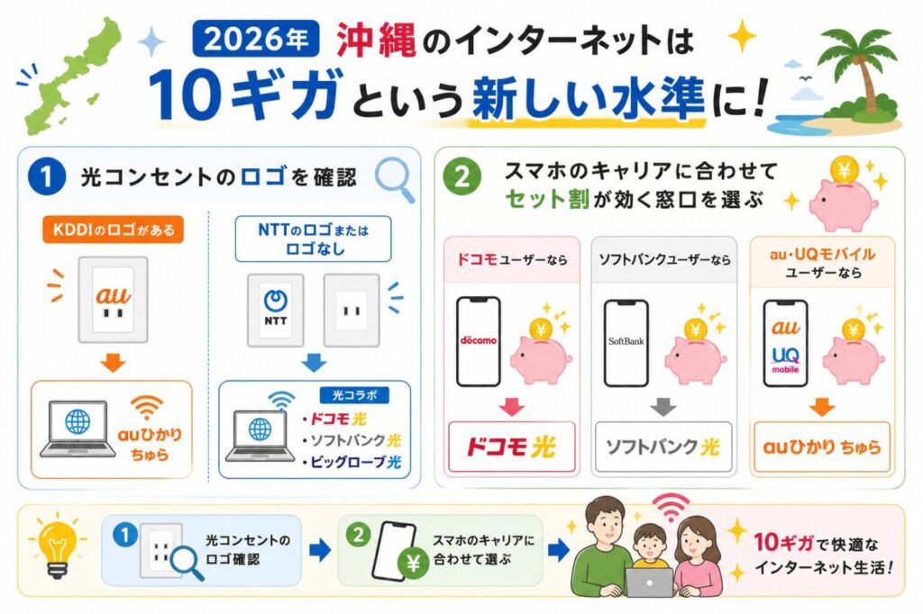 沖縄の10ギガ光回線選びで確認したい光コンセントの種類とスマホセット割の組み合わせ