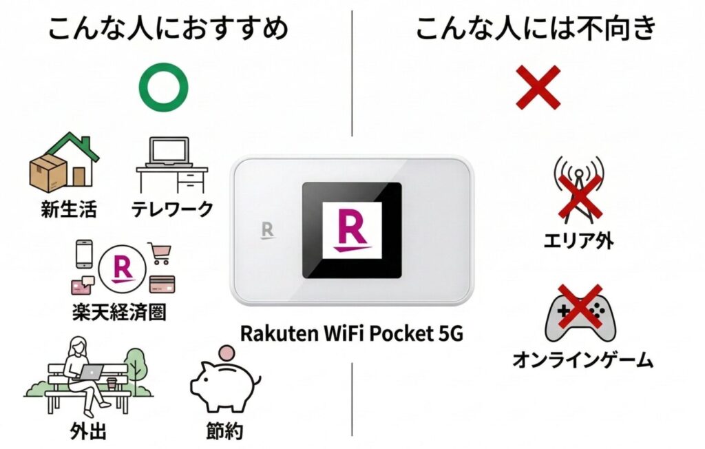 Rakuten WiFi Pocket 5Gがおすすめな人・おすすめしない人