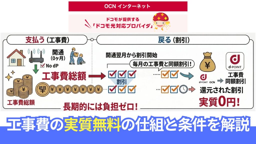 ドコモ光×OCN インターネットの工事費｜実質0円の仕組みと分割払いを解説
