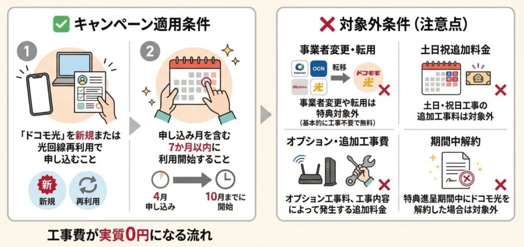 ドコモ光×OCN インターネットの工事費実質0円のキャンペーン条件