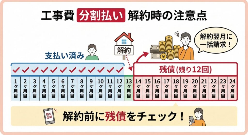 分割払い中にドコモ光を解約した場合、解約日の翌月に残債が一括で請求されます。