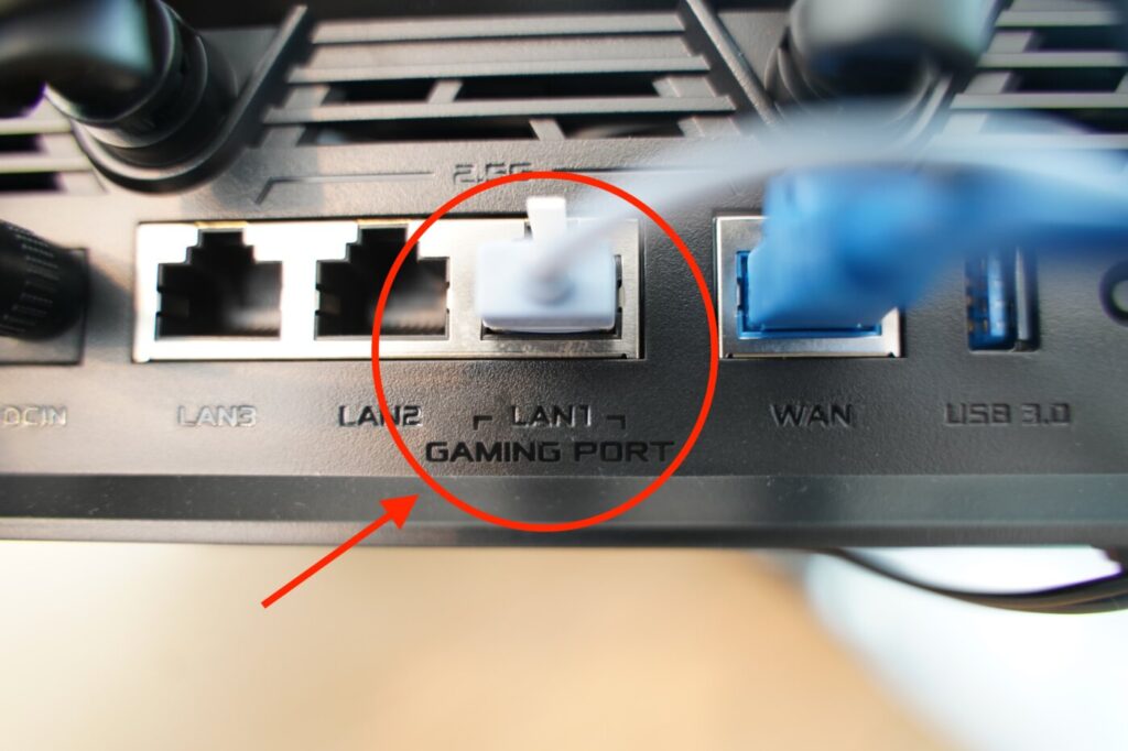 ASUS TUF Gaming BE9400の背面ポート。Gaming PORTの表記が確認できる