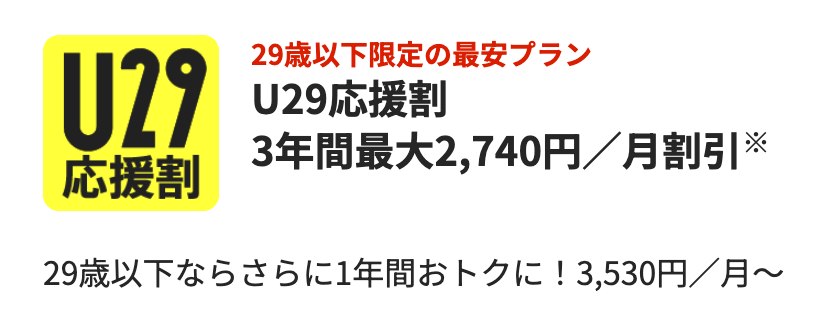 NURO 光(M)のU29応援割の割引額と割引後の月額