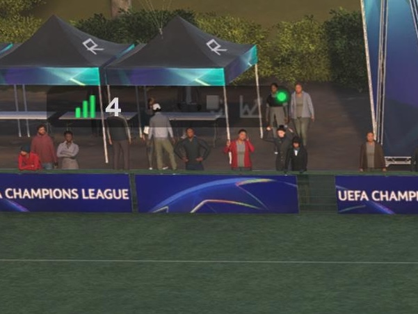 FC27の試合中、有線LAN接続でPing値4msと緑の通信状態アイコンが表示された画面